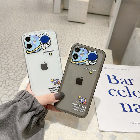 Compatible with Apple , Original Cartoon Phone Case Transparent Black
