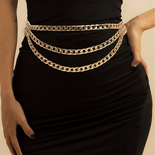 Women's Elastic Spring Three-layer Chain Dress Belt