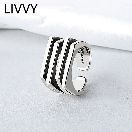 Silver Color Simple Geometric Rings  Women