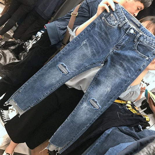 Damen-Denim-Röhrenhose, zerrissene Jeans für Damen