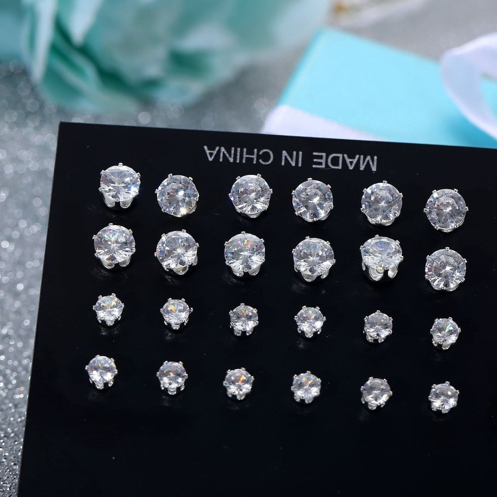 12 Pair/Pack Shiny Wedding Stud Earrings Set for Women