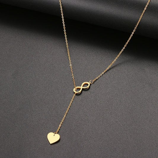 Stainless Steel "8" And Heart Shape Pendant Layered style Necklace For Women