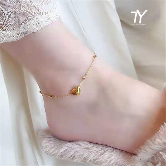 Classic Heart Gold Color Stainless Steel Anklets For Woman