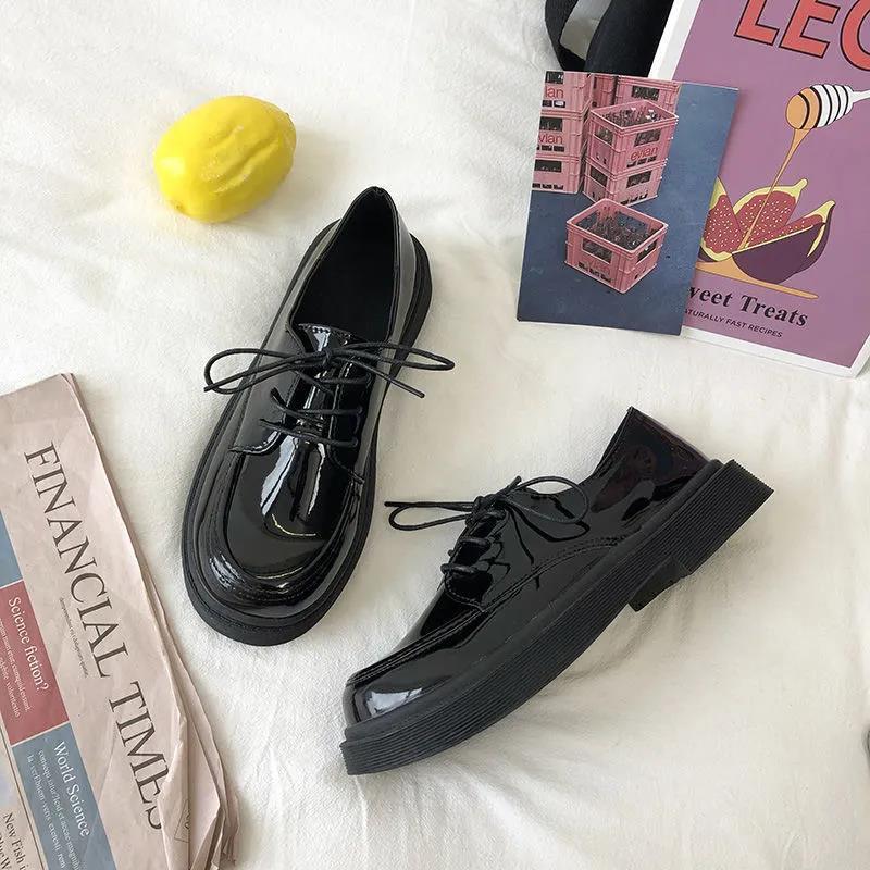Women's Fashion All-match Round Head Lace-up Leather Shoes