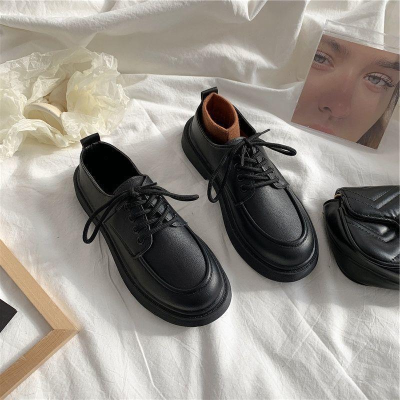Women's Fashion All-match Round Head Lace-up Leather Shoes