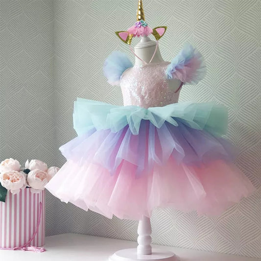 Girls Rainbow Unicorn Princess Dress Cake