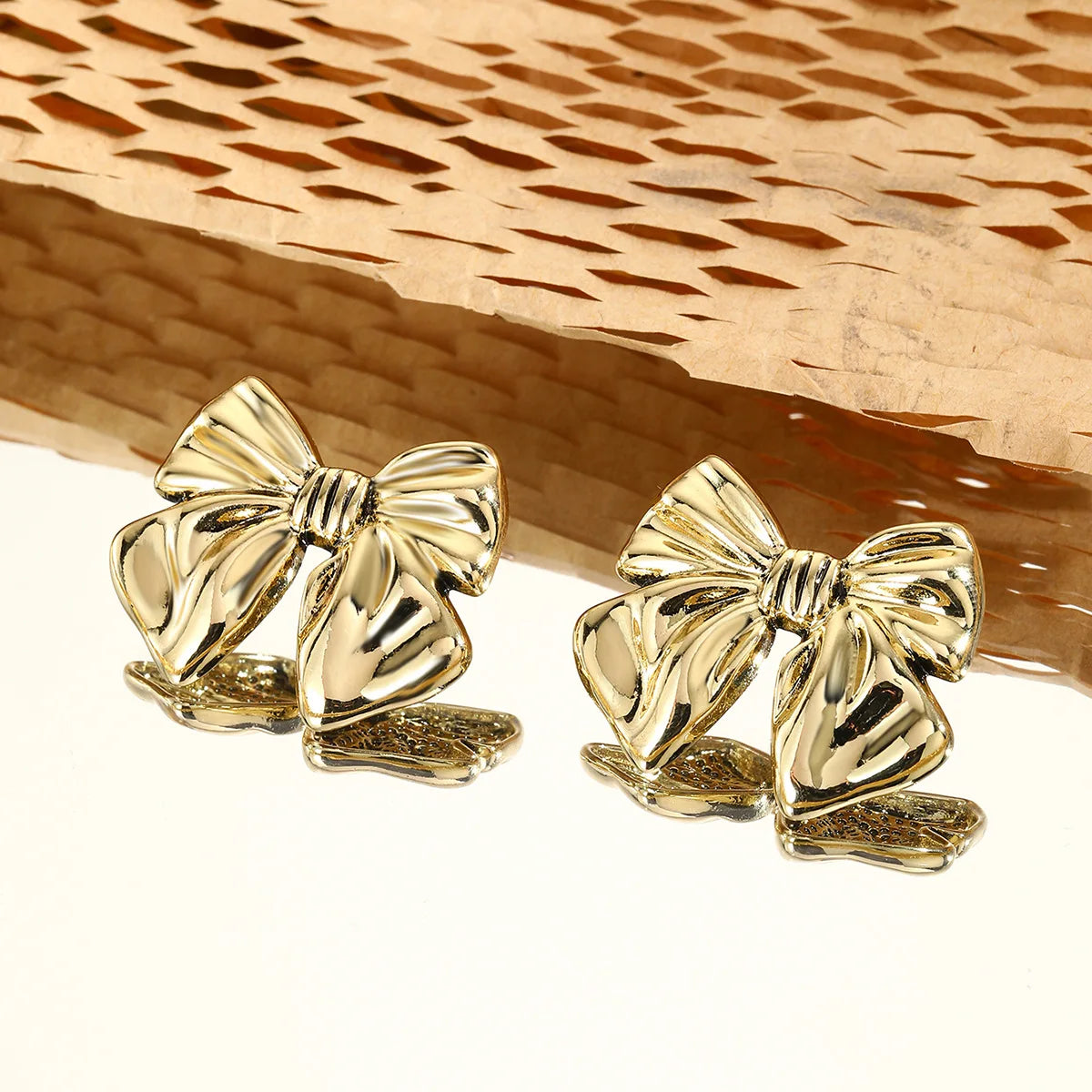 1 Pair Stainless Steel Metal Ribbon Bow Stud Earrings for Women Girls18K Gold Plated Cute Statement Piercing  Jewelry Set Gift