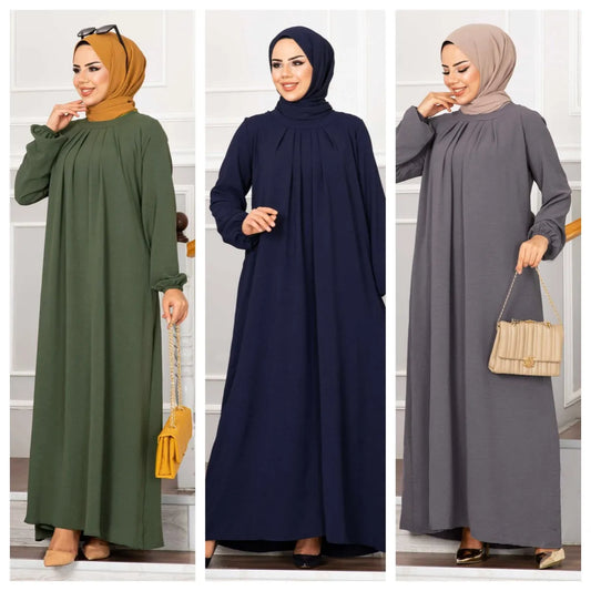 Women Eid Muslim Dress Ramadan Morocco Pleated Party Dresses Dubai Kaftan Islam Vestidos Arab Long Robe Solid Abaya Modest
