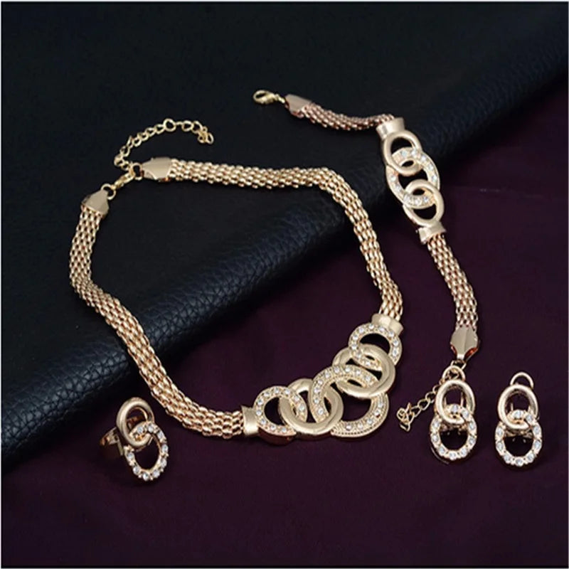 Fashion European and American five-ring suit necklace earrings bracelet ring four-piece set retro bride photo gift