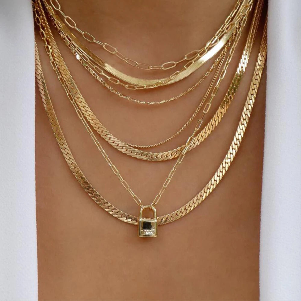 Vintage New Gold Color Multiple Styles Necklace For Women Boho Trendy Multi-Layer Crystal Pendant Necklaces Set Jewelry Gifts