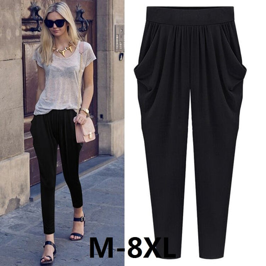 Summer Womens Harem Pants High Waist Loose Straight