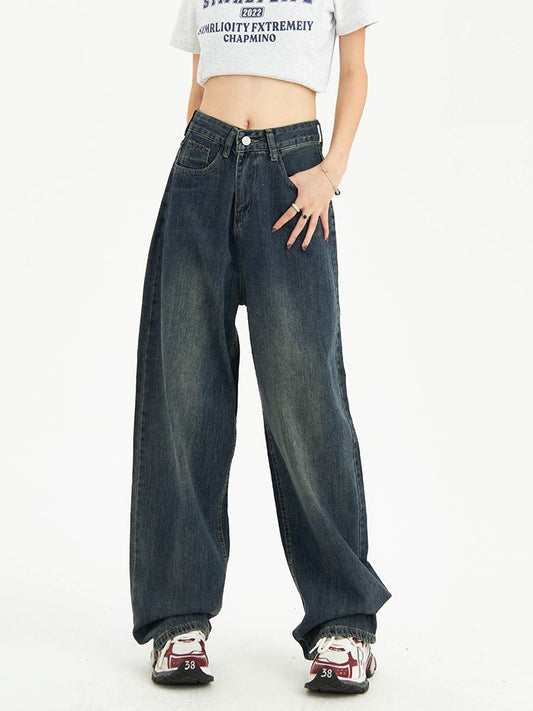 American Style Retro Blue High Waist Jeans Womens