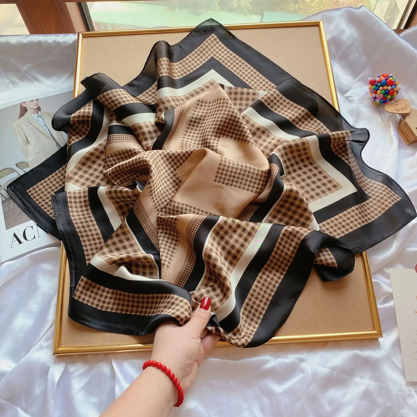 2022 Spring and Summer New Imitated Silk Scarf Women Luxury Design Square Scarf Outdoor Soft Small Headscarf Hijab Lady 70*70cm