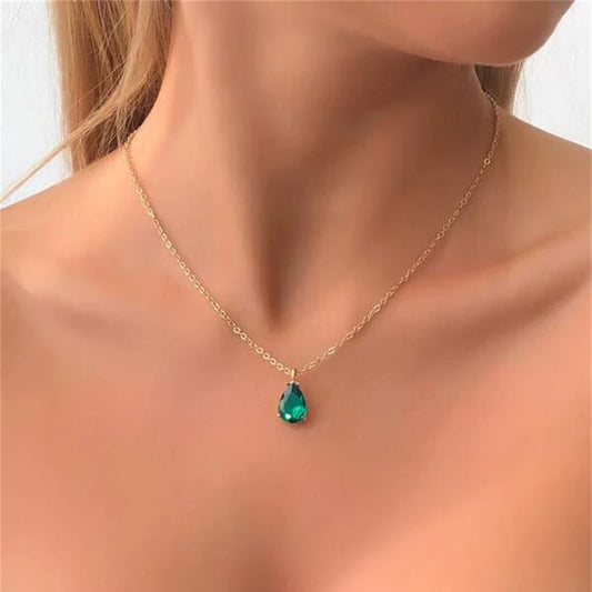 Boho Simple Gold Color Crystal Drop Necklace For Women