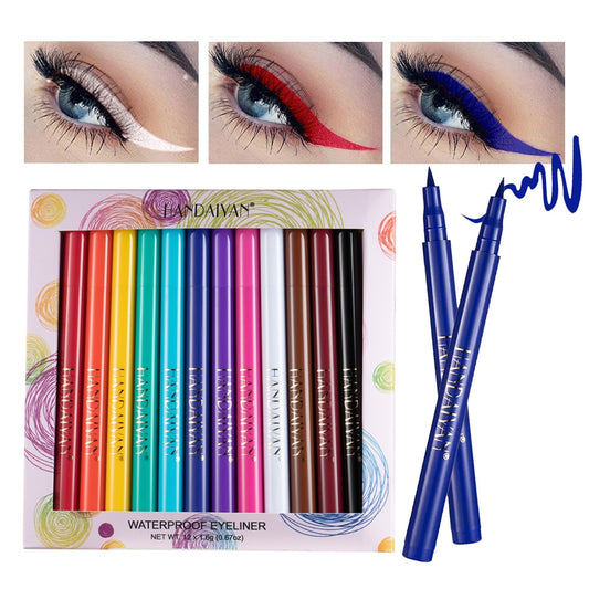 12 kleuren/doos kleur vloeibare eyeliner waterdicht