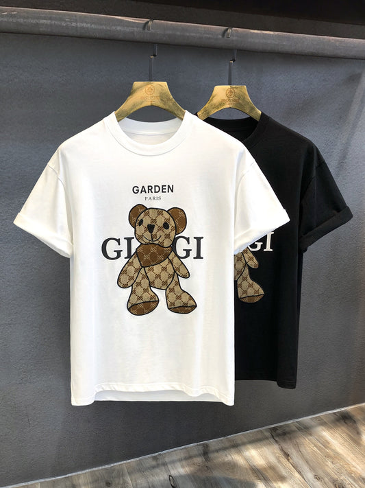 Summer Men's Little Bear Printed T-shirt 100% Cotton