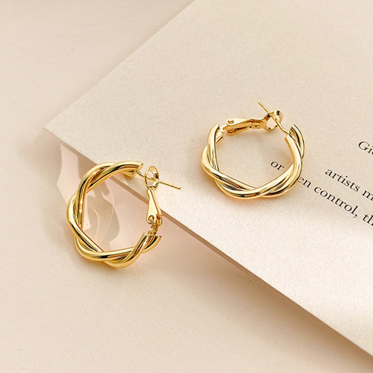 Interweave Twist Metal Circle Geometric Round Hoop Earrings for Women