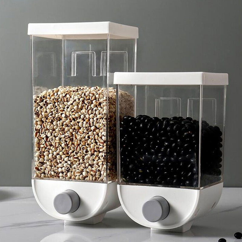 1000/1500ml Wall Mounted Press Cereals Dispenser Grain Rice Storage Box
