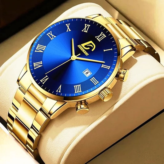 Fashion Mens Gold Stainless Steel Watches Luxury