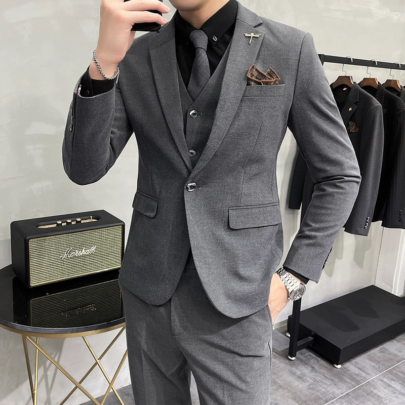 (Jacke + Weste + Hose) High-End-Marken-Boutique-Mode, einfarbig für Herren