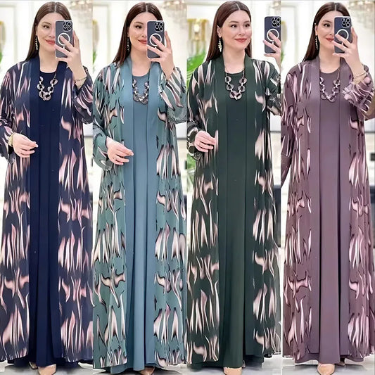 Jalabiya Eid Abayas Dress Set Kaftan Turkey Caftan Robe 2 Piece Kaftan Muslim Women Abaya Party Dresses Ramadan Elegant