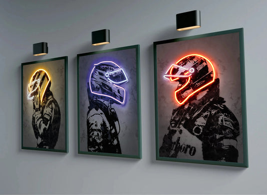 Abstract Formula 1 Car Driver Hamilton Neon Helmet Poster