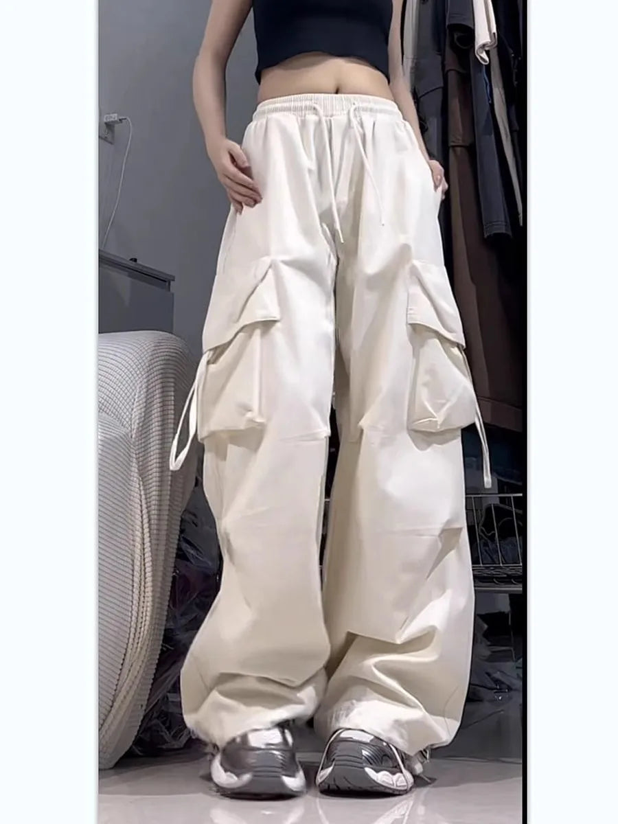 American Retro Work Trousers Women 2024 Summer High-Waisted Straight-Legged Wide-Leg Trousers Design Loose Casual Trousers