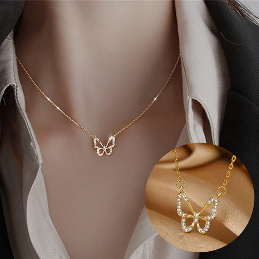 Shiny Rhinestone Butterfly Necklace for Women