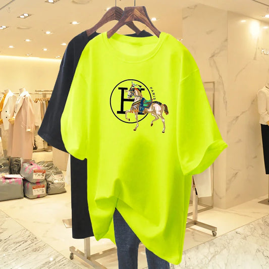 Women Clothing Animal Letter Printed Chic Loose T-shirt Summer