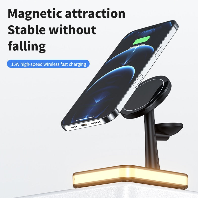 15W 3 In 1 Magnetic Wireless Charger Stand Pad For iPhone