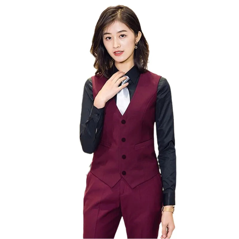 Business Vests Women Slim Fit OL Tops V Neck Formal Office Ladies Interview Coat Sleeveless Jacket Hotel Bar Work Wear Uniforms