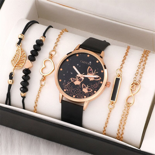 6pcs Set Womens Watches Ladies Fashion Butterfly Watch