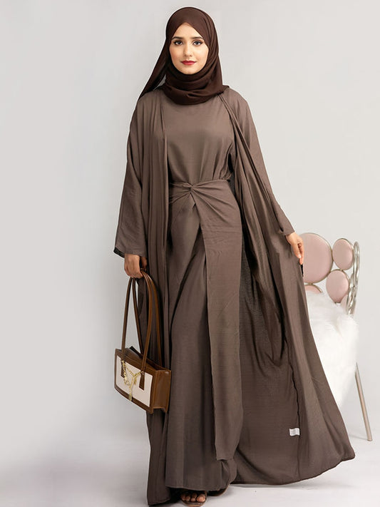 3 Piece Abaya Set Wrist Length Sleeve