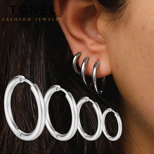 Hoop Earrings Stainless Steel For Women Men Sliver Color Earring