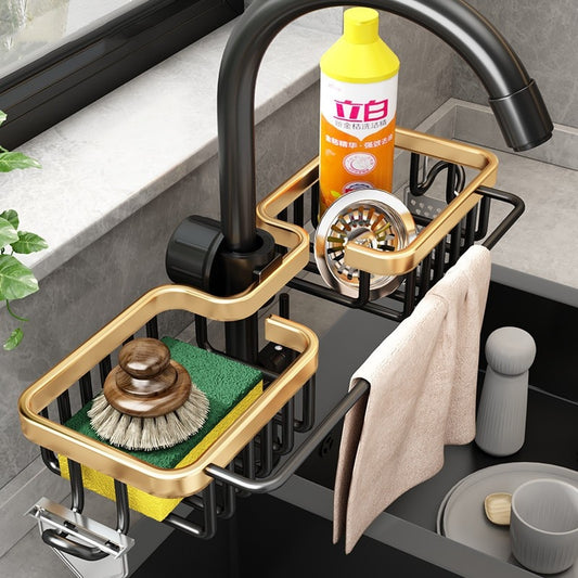 Kitchen Space Aluminum Sink Drain Rack Sponge Storage