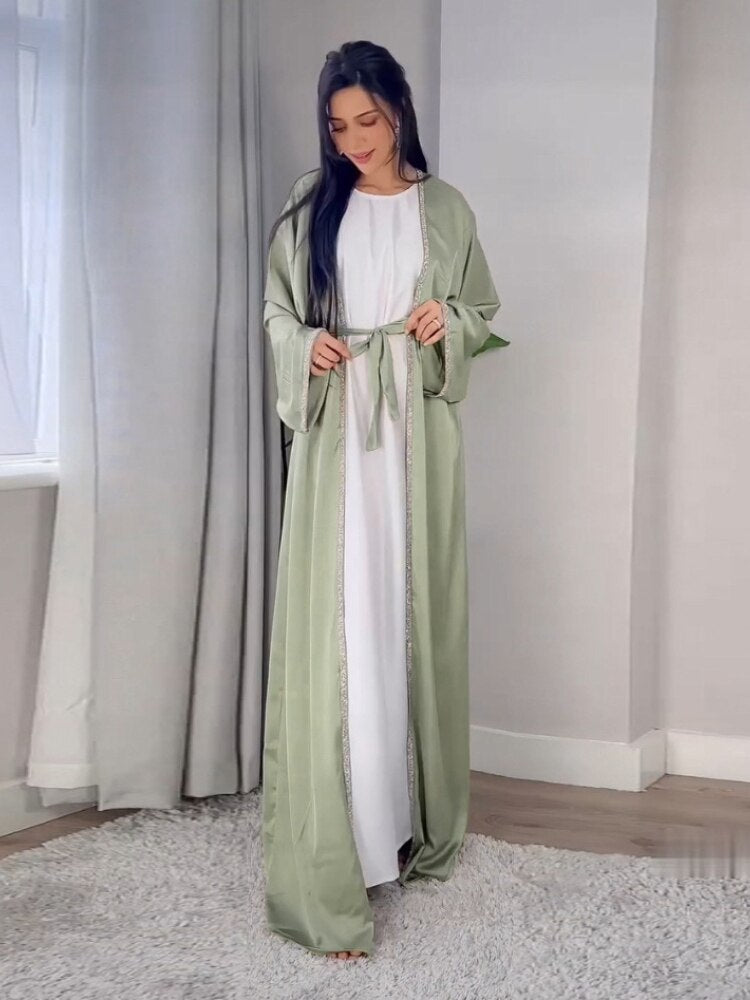 Eid Diamond Abaya Dress Set Muslim Women Abayas