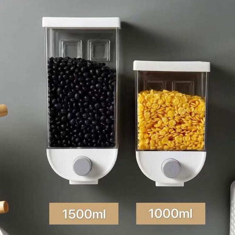 1000/1500ml Wall Mounted Press Cereals Dispenser Grain Rice Storage Box