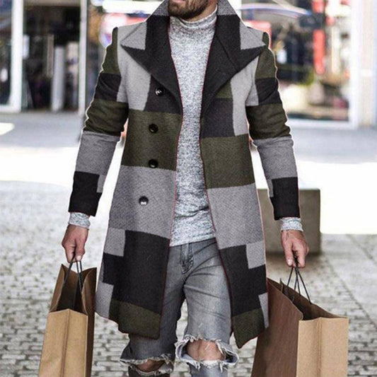 3D Digital Printing Men Lapel Plaid Coat